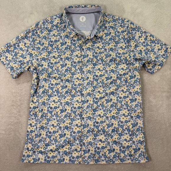 Toes On The Nose Other - Toes on the Nose Mens XXL Button Front Shirt Blue Yellow Floral Aloha Surf EUC